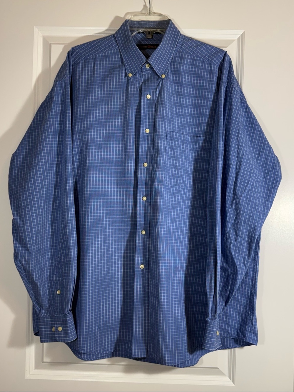 Tommy Hilfiger Men’s Blue Windowpane Check Dress Shirt 17 36/37 XL